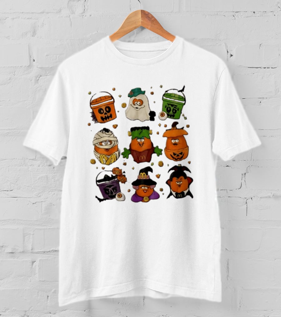 McDonalds Halloween McNugget Buddies Characters Pumpkin Witch Dracula Mummy Ghost Frankenstein T-Shirt