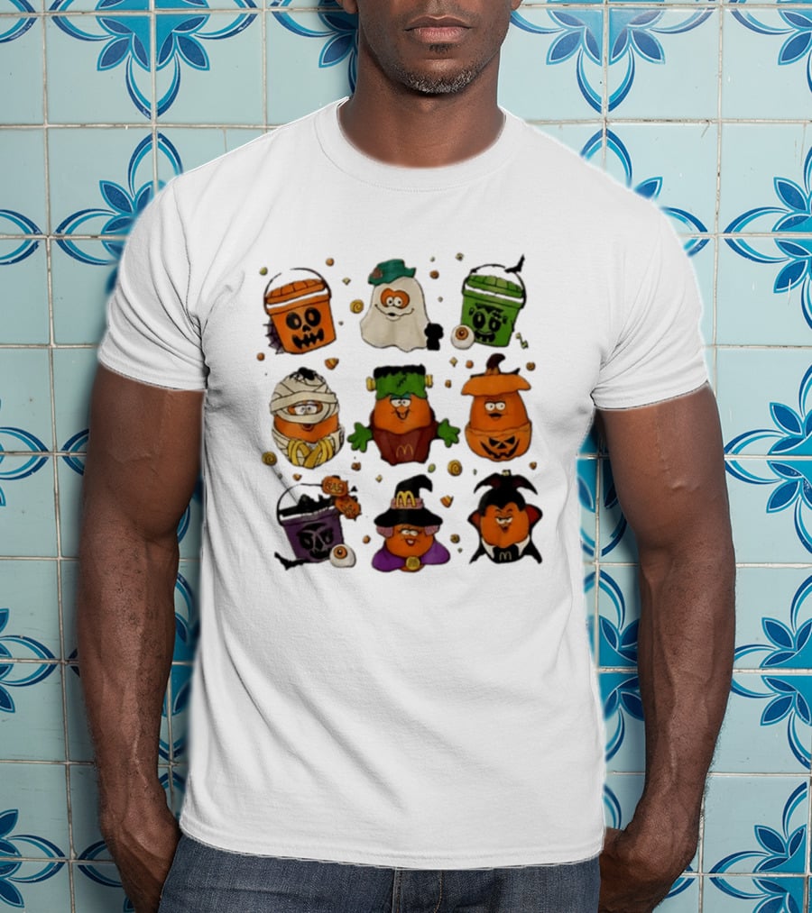 McDonalds Halloween McNugget Buddies Characters Pumpkin Witch Dracula Mummy Ghost Frankenstein T-Shirt
