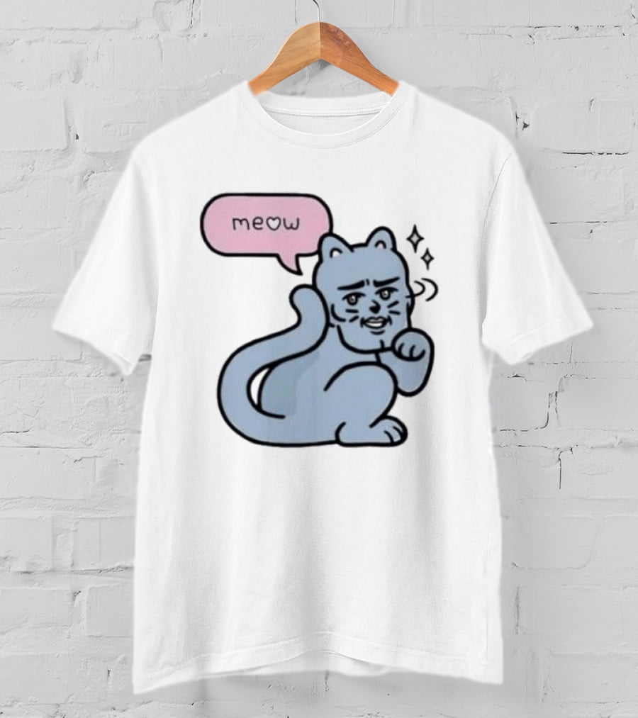 Meow Meme Cat With Human Face And Sparkles T-Shirt