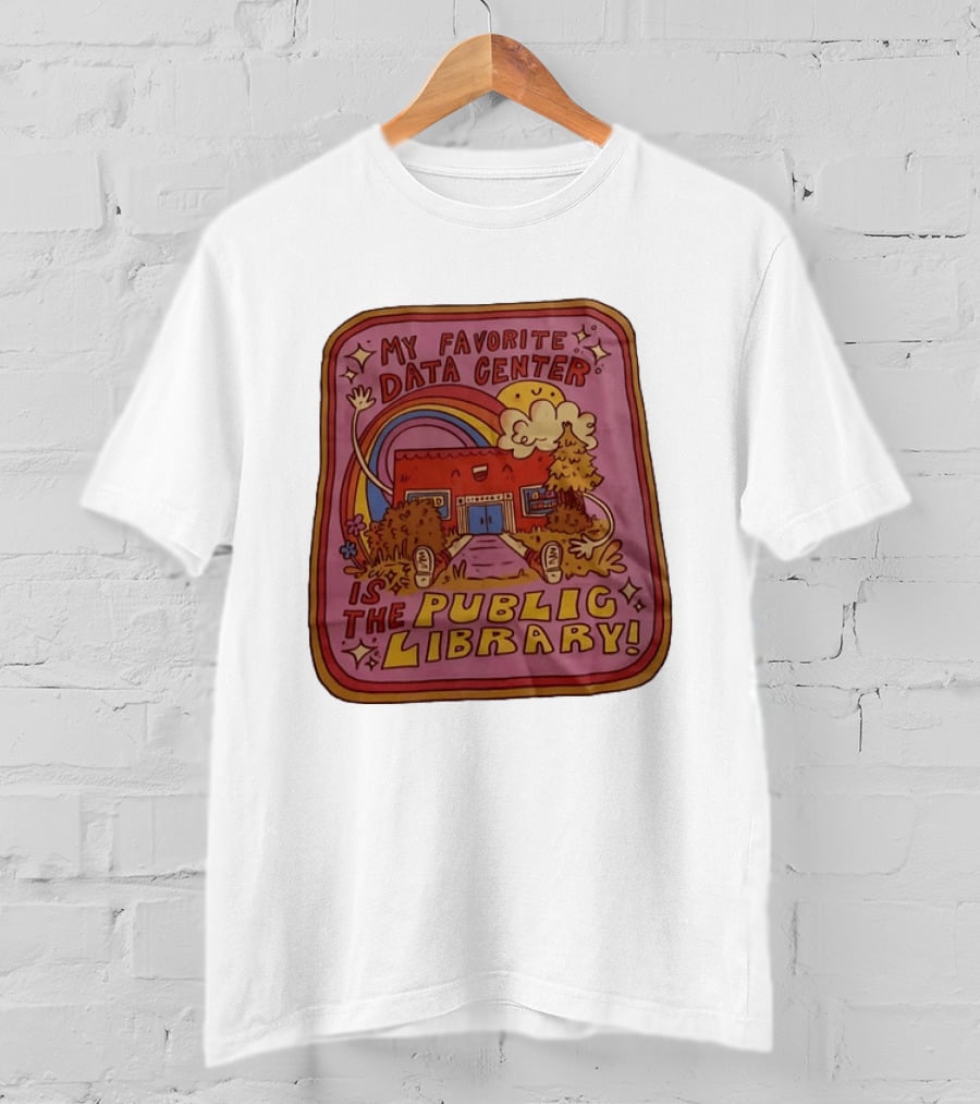 My Favorite Data Center Is The Public Library Rainbow Cartoon Library Scene T-Shirt