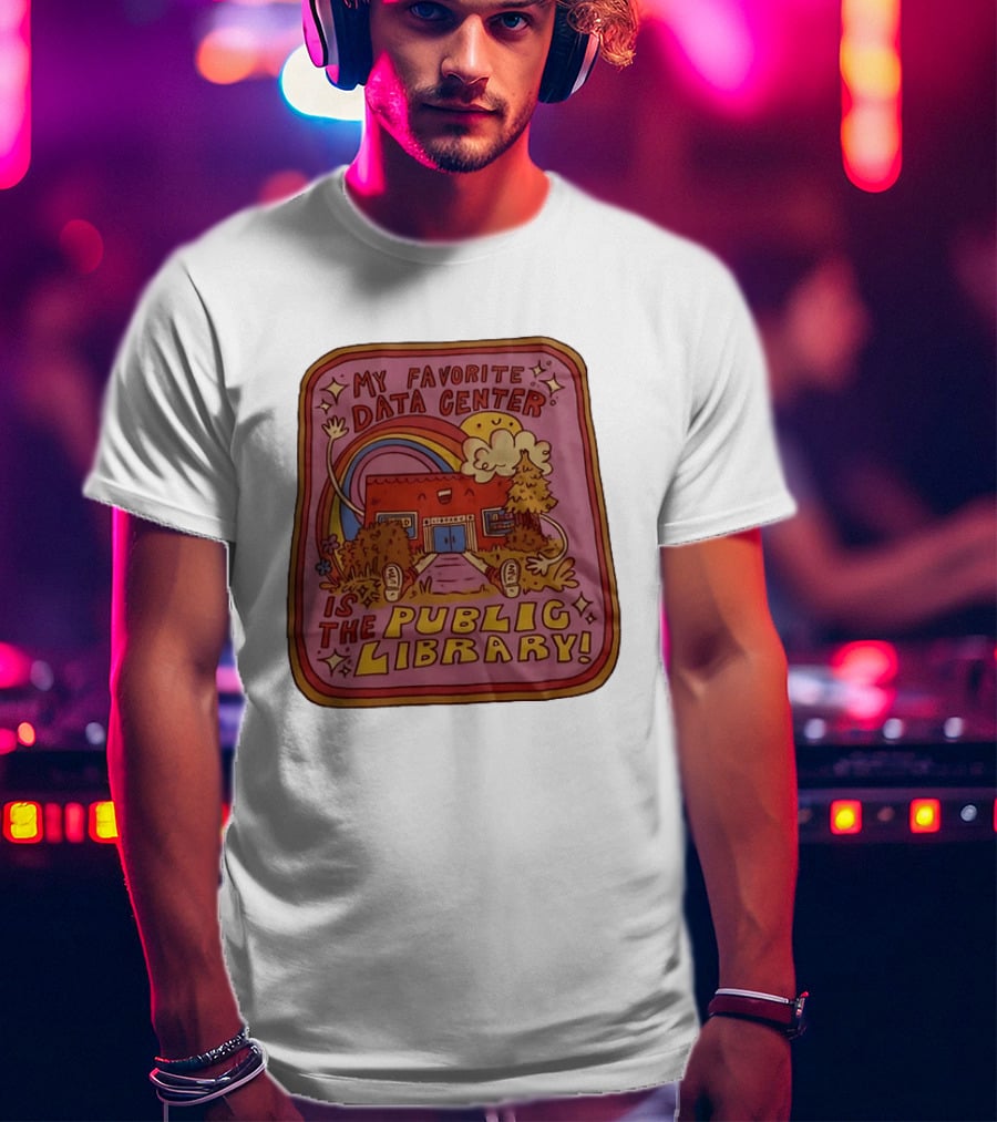 My Favorite Data Center Is The Public Library Rainbow Cartoon Library Scene T-Shirt