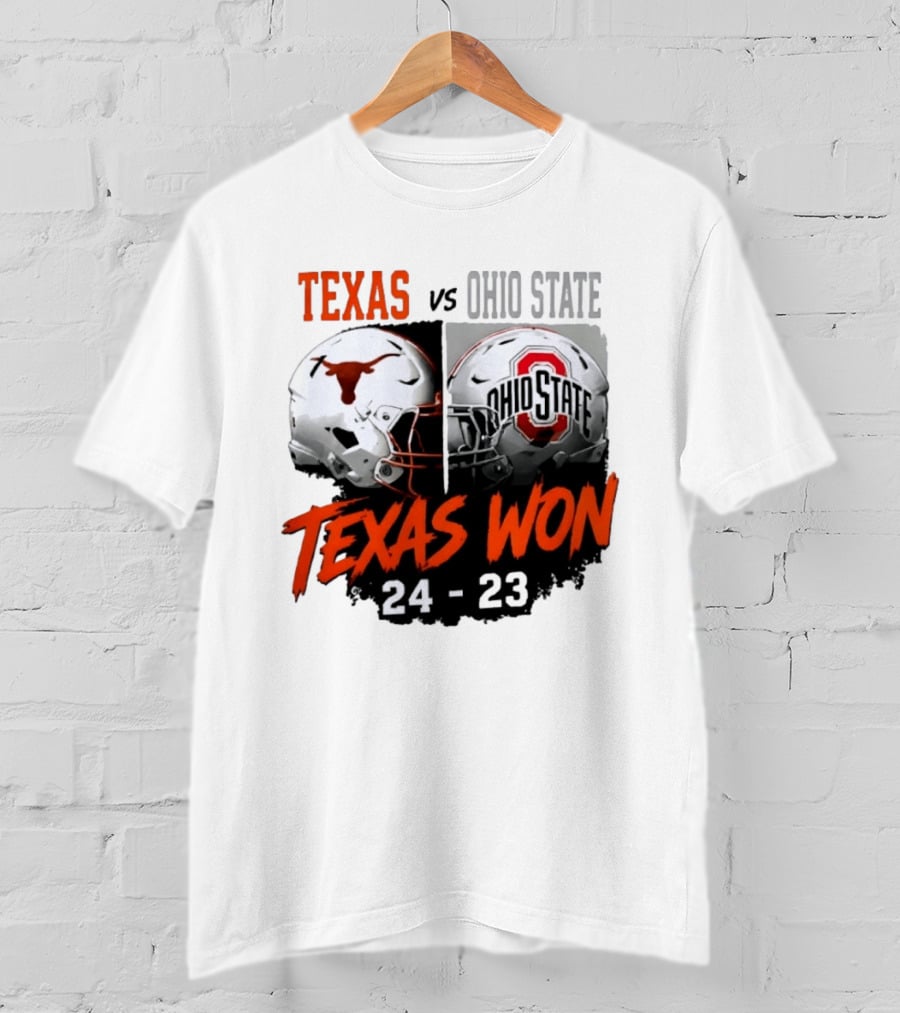Texas Vs Ohio State 2026 Texas Won 24 23 Helmet Matchup T-Shirt