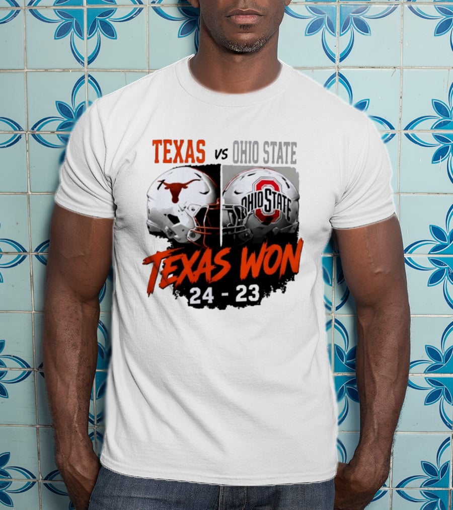 Texas Vs Ohio State 2026 Texas Won 24 23 Helmet Matchup T-Shirt