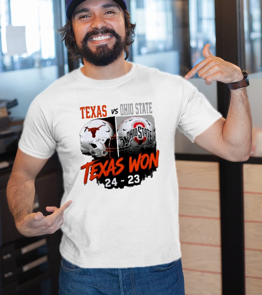 Texas Vs Ohio State 2026 Texas Won 24 23 Helmet Matchup T-Shirt