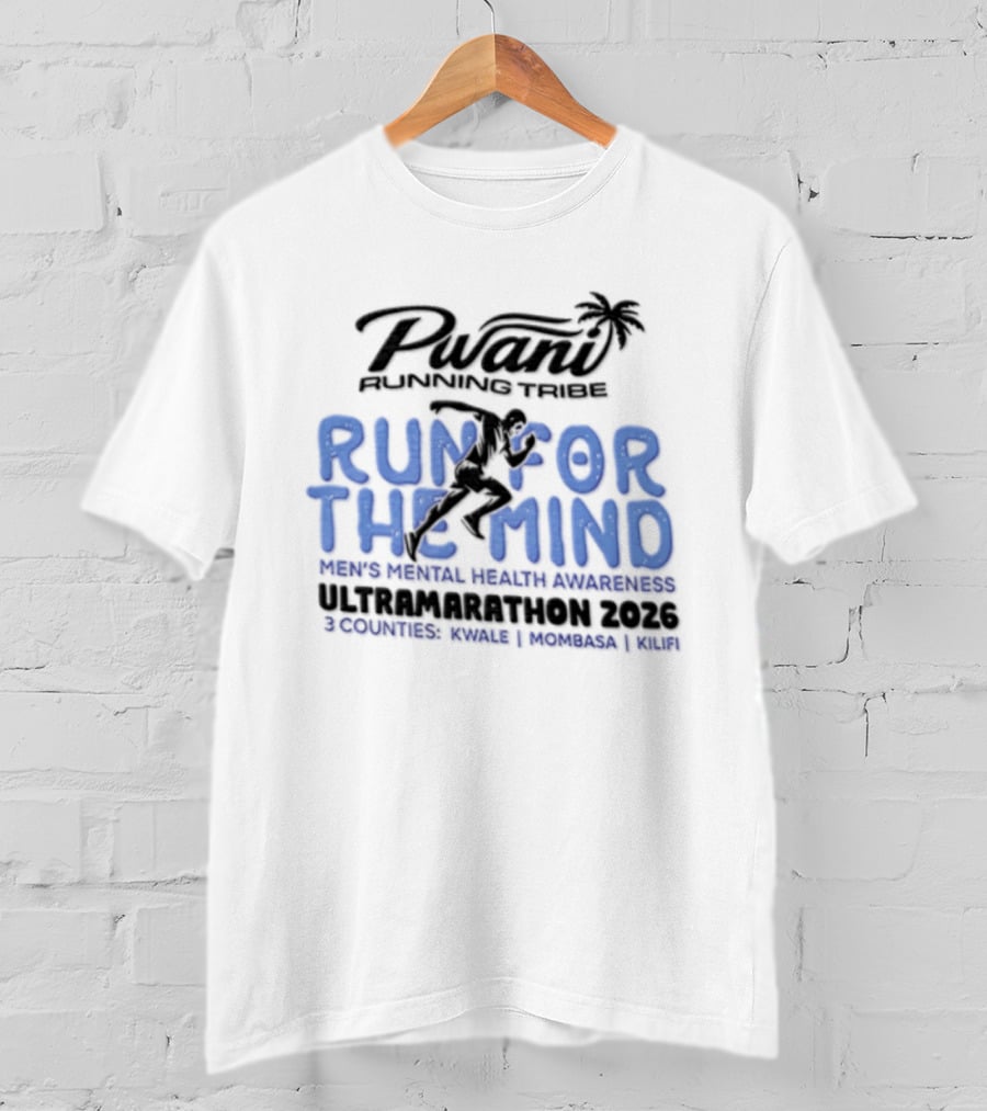 Pwani Running Tribe Run For The Mind Men's Mental Health Awareness Ultramarathon 2023 Five Countries Three Weeks Team T-Shirt