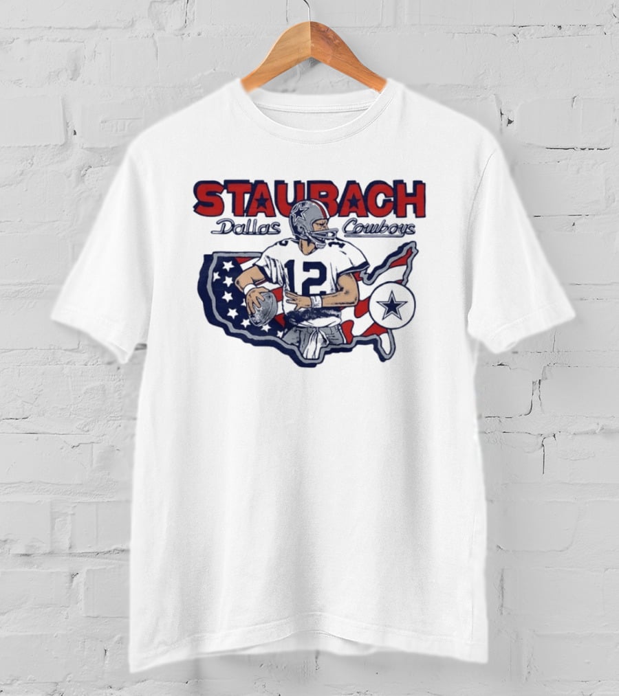 Staubach Dallas Cowboys 12 USA Map Star Helmet Football T-Shirt