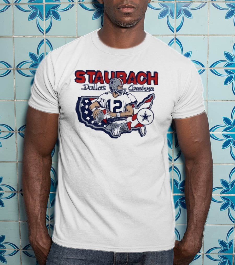 Staubach Dallas Cowboys 12 USA Map Star Helmet Football T-Shirt