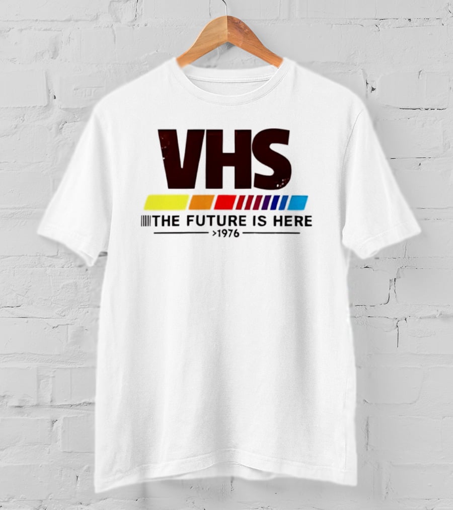 VHS The Future Is Here 1976 Retro Color Stripes T-Shirt