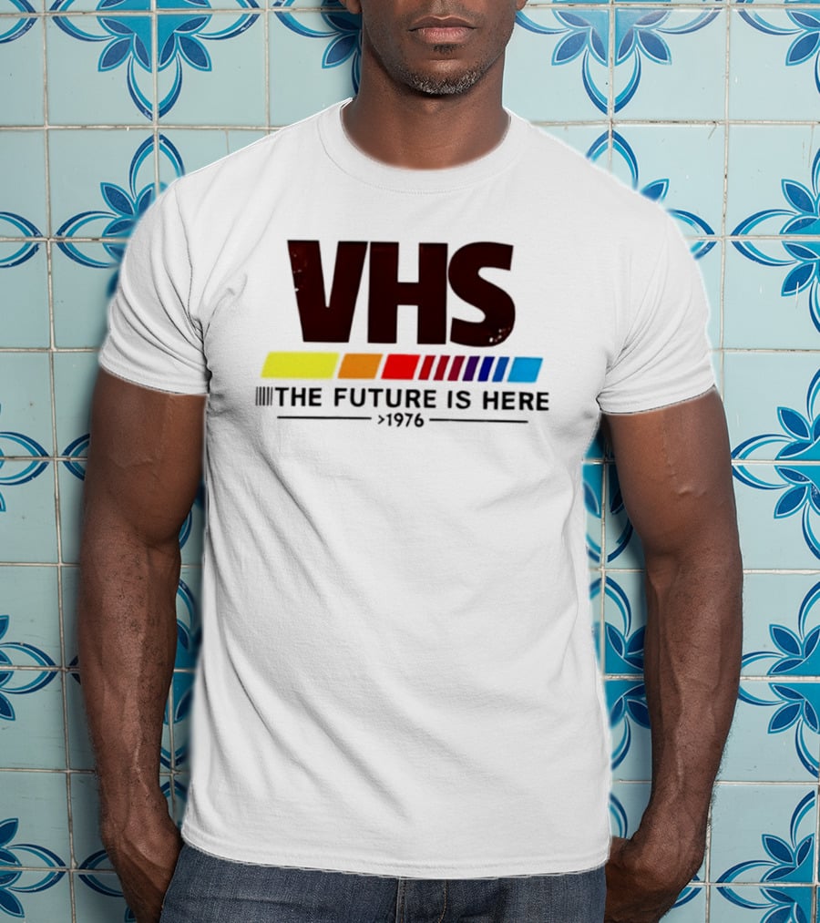 VHS The Future Is Here 1976 Retro Color Stripes T-Shirt