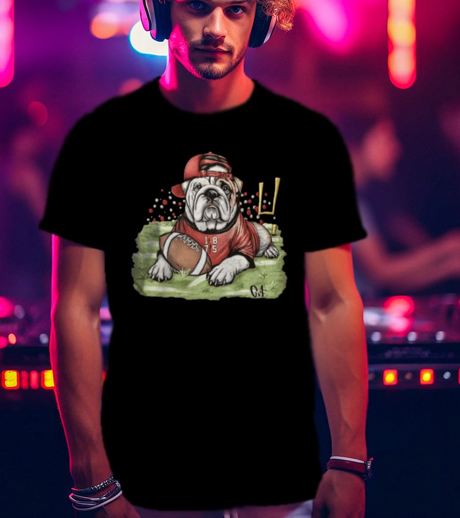 Georgia Bulldogs Football 1875 Bulldog With Cap And Football T-Shirt