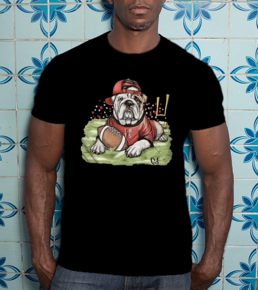 Georgia Bulldogs Football 1875 Bulldog With Cap And Football T-Shirt