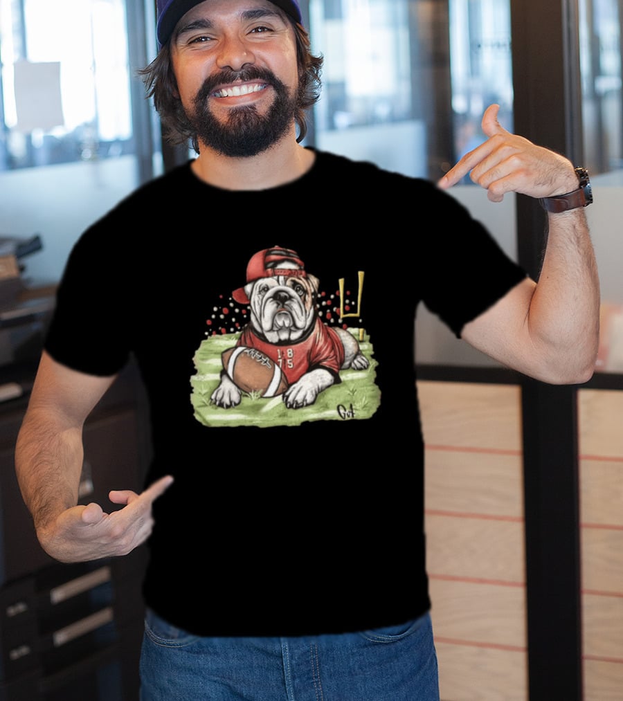 Georgia Bulldogs Football 1875 Bulldog With Cap And Football T-Shirt