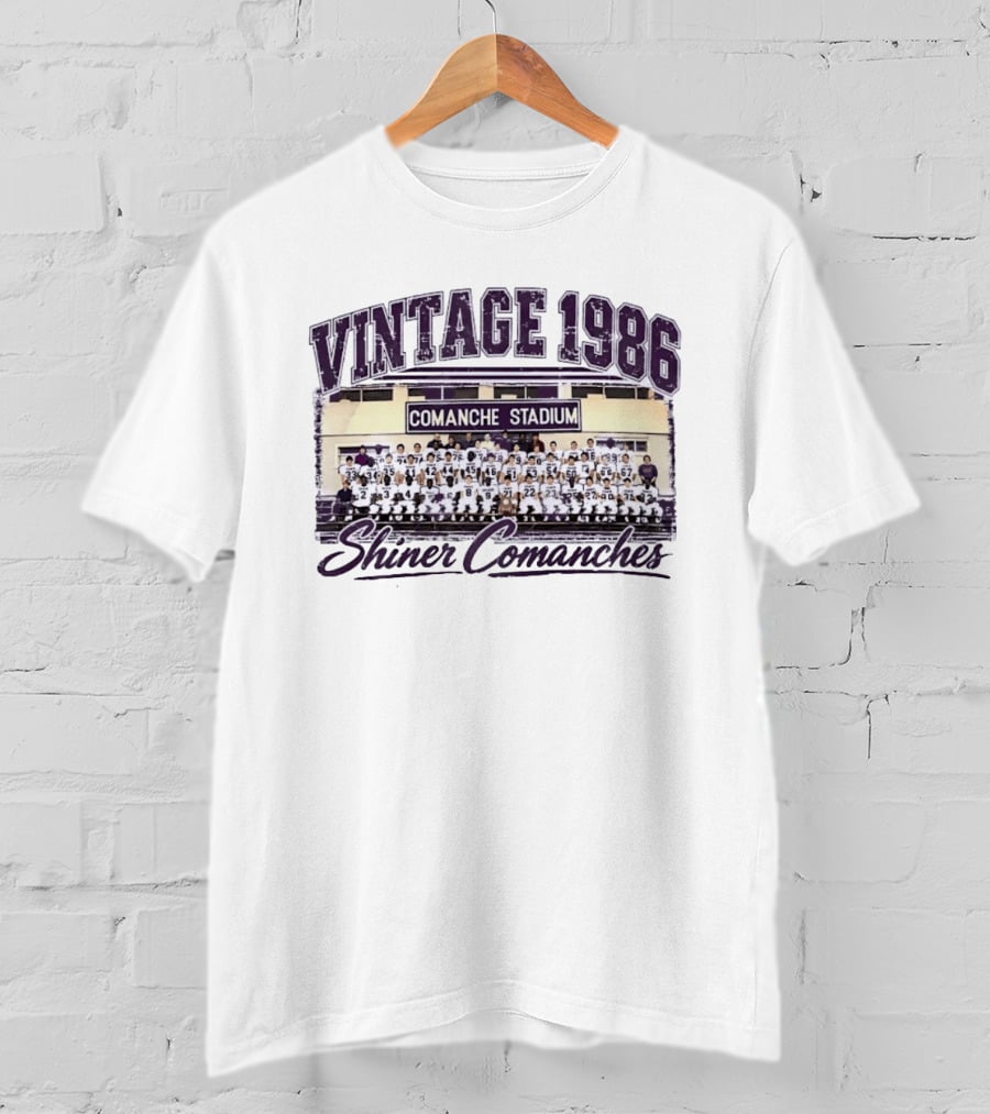 Vintage 1986 Shiner Comanches Comanche Stadium Football Champs T-Shirt