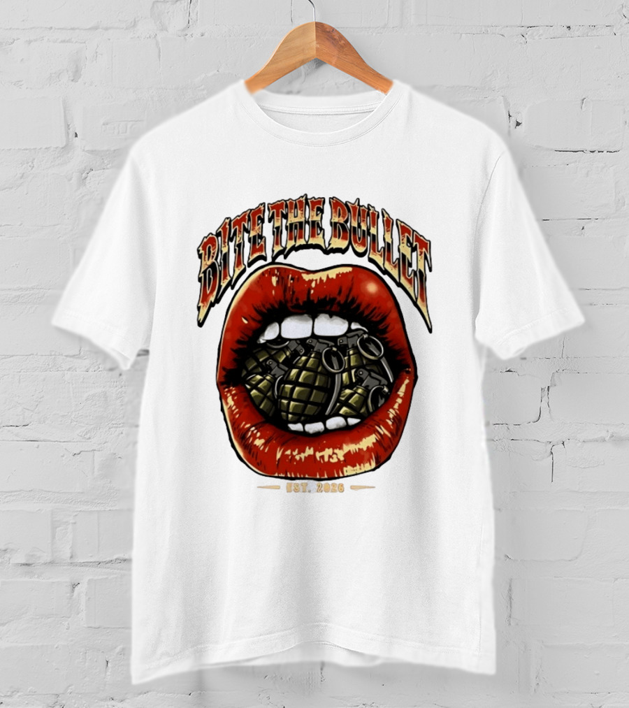 Bite The Bullet Grenade Lips Est 2026 Edgy T-Shirt