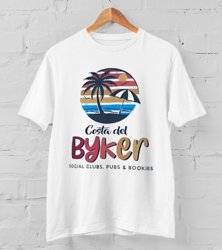 Costa Del Byker Social Clubs Pubs Bookies Palm Tree Sunset Beach Umbrella T-Shirt
