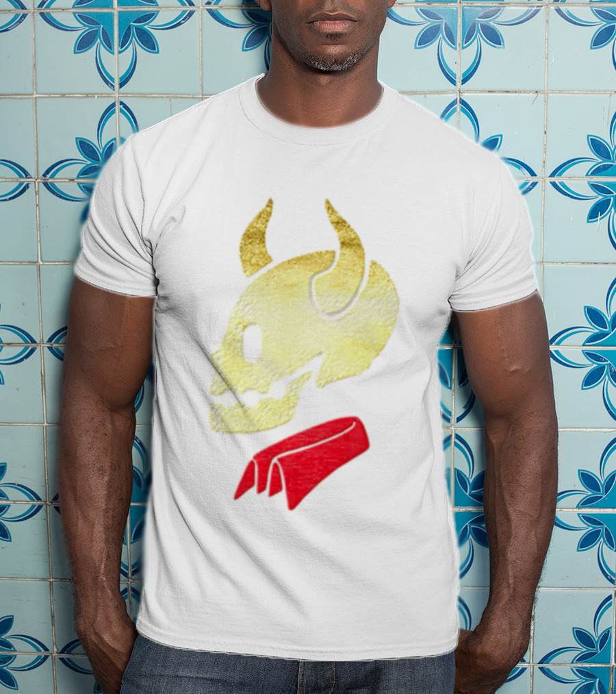 Devil Horn Skull Red Collar Gold Glitter T-Shirt