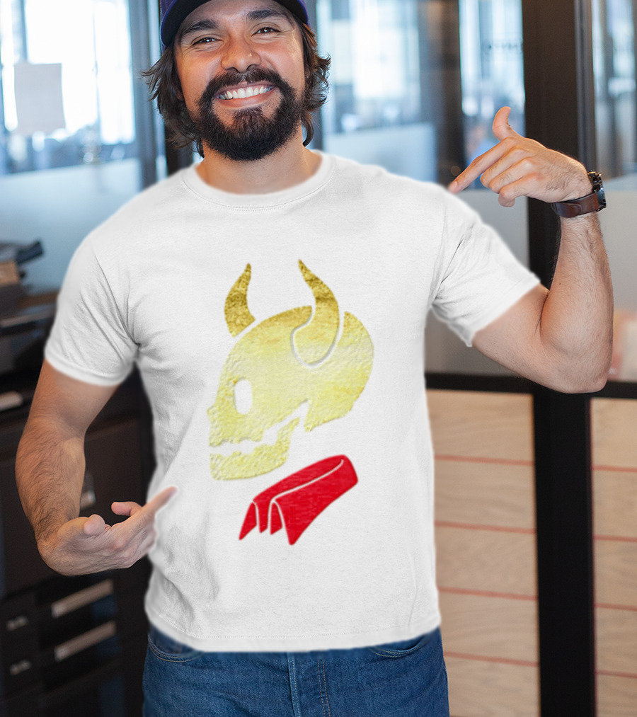 Devil Horn Skull Red Collar Gold Glitter T-Shirt