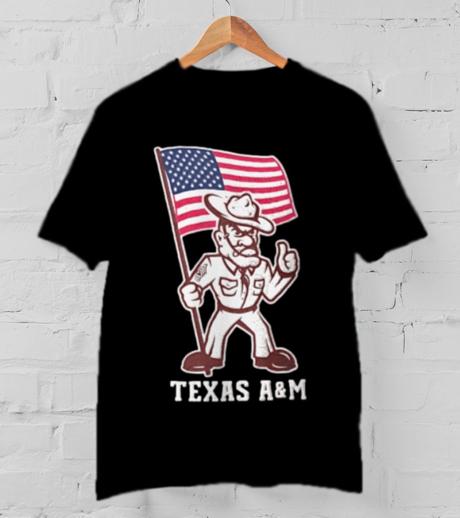 Texas A&M Drill Sergeant With American Flag Reveille T-Shirt