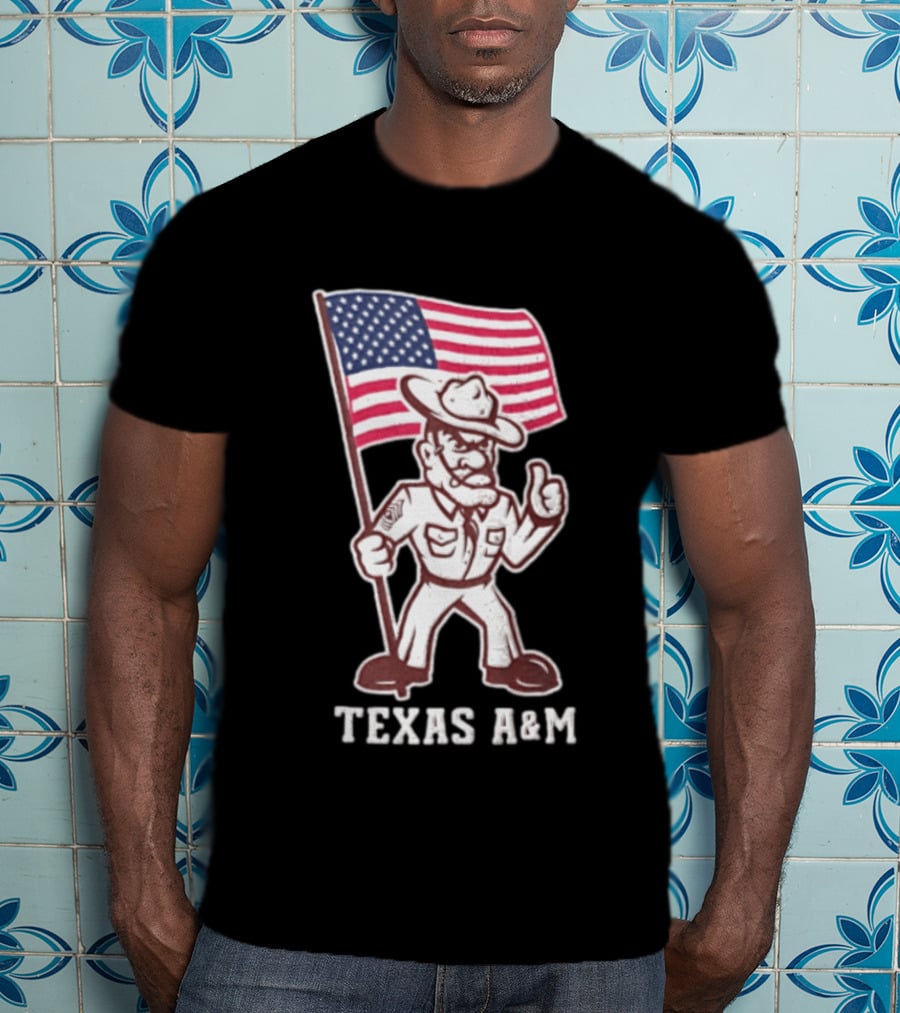 Texas A&M Drill Sergeant With American Flag Reveille T-Shirt