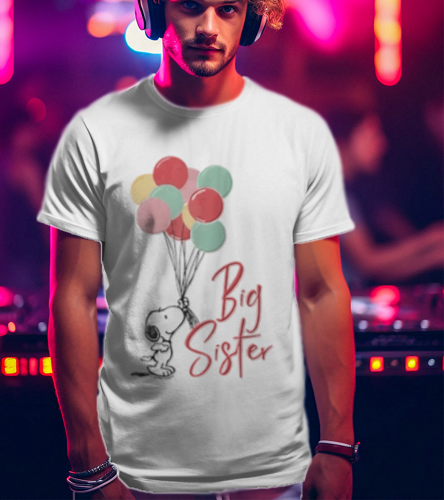 Peanuts Snoopy Big Sister Pastel Balloons Cartoon Dog T-Shirt