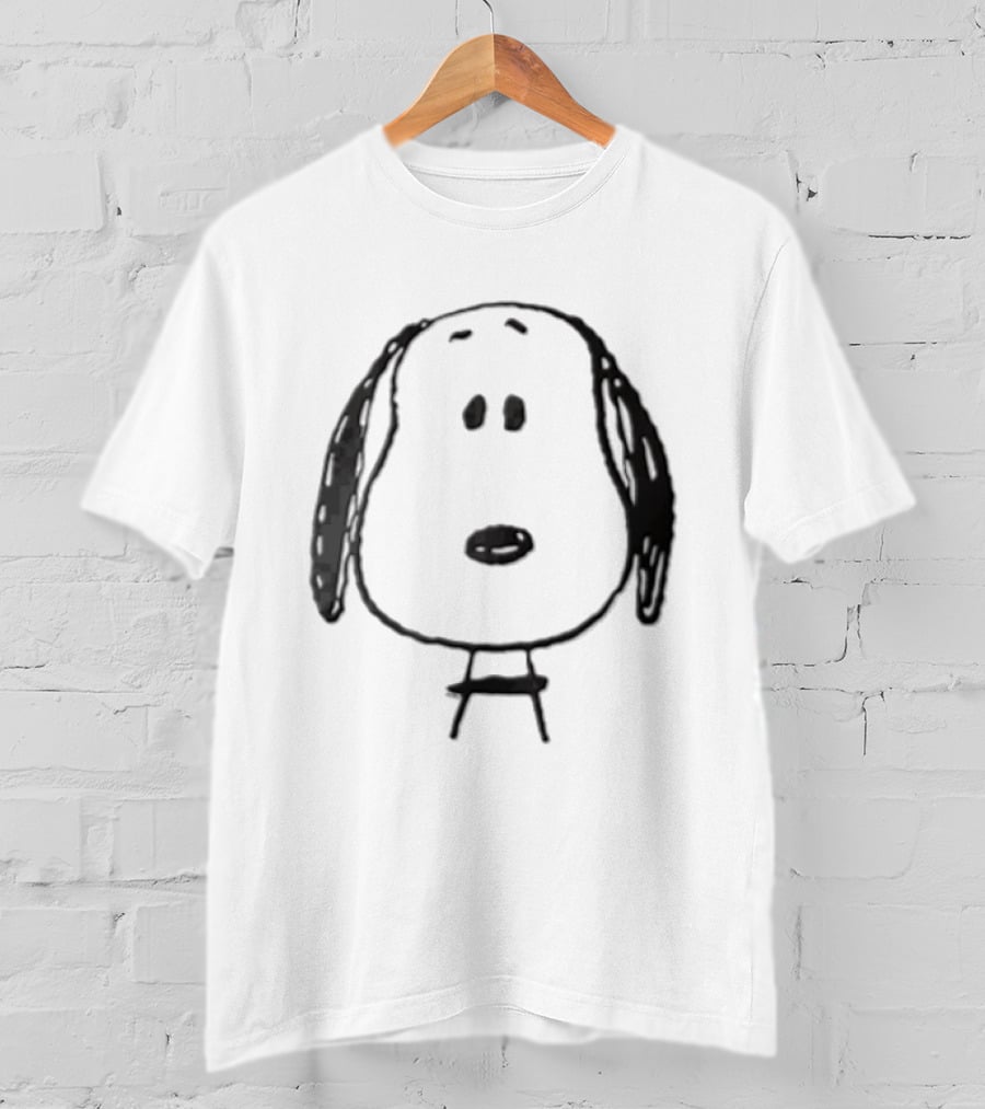 Peanuts Snoopy Dog Head Front Facing Black Line Cartoon Drawing T-Shirt