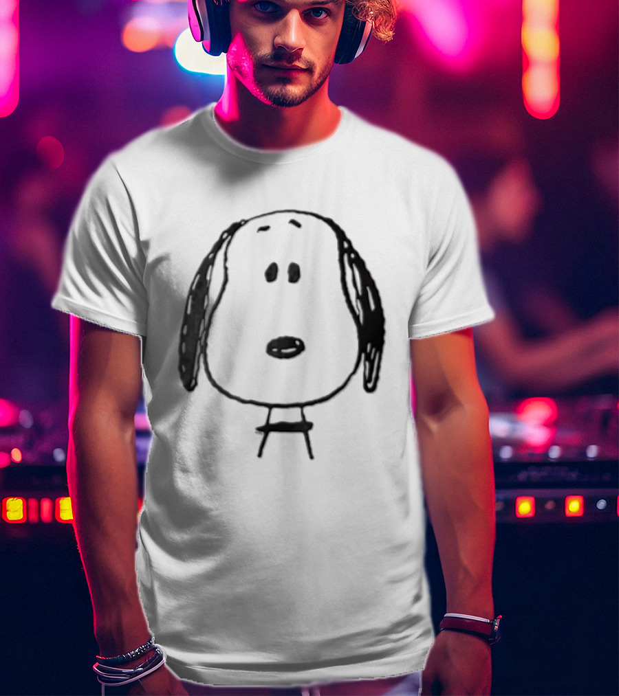 Peanuts Snoopy Dog Head Front Facing Black Line Cartoon Drawing T-Shirt