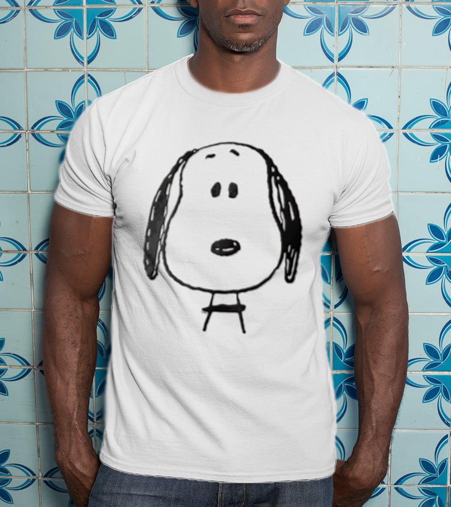 Peanuts Snoopy Dog Head Front Facing Black Line Cartoon Drawing T-Shirt
