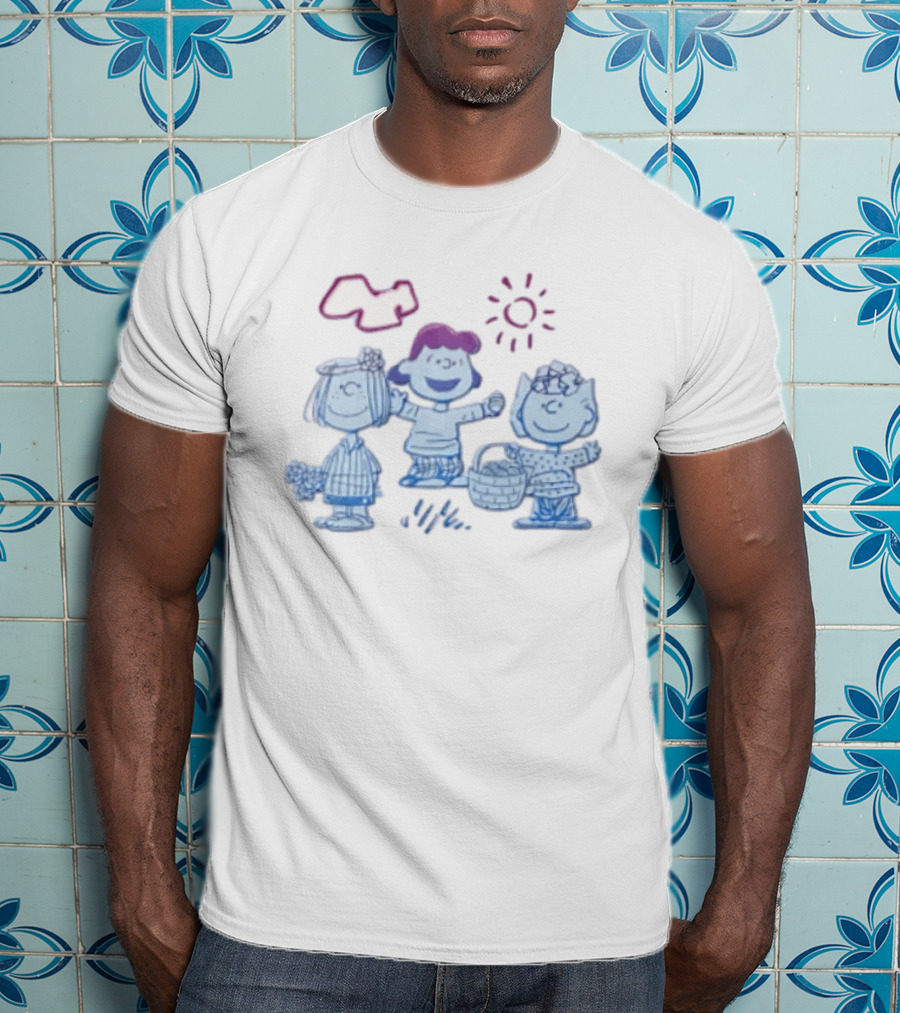 Peanuts Worldwide Easter Basket Line Cartoon Characters Sun And Clouds T-Shirt
