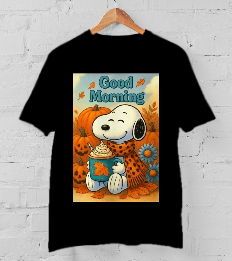Snoopy Good Morning Autumn Pumpkin Latte Halloween T-Shirt