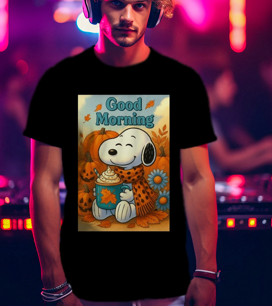 Snoopy Good Morning Autumn Pumpkin Latte Halloween T-Shirt