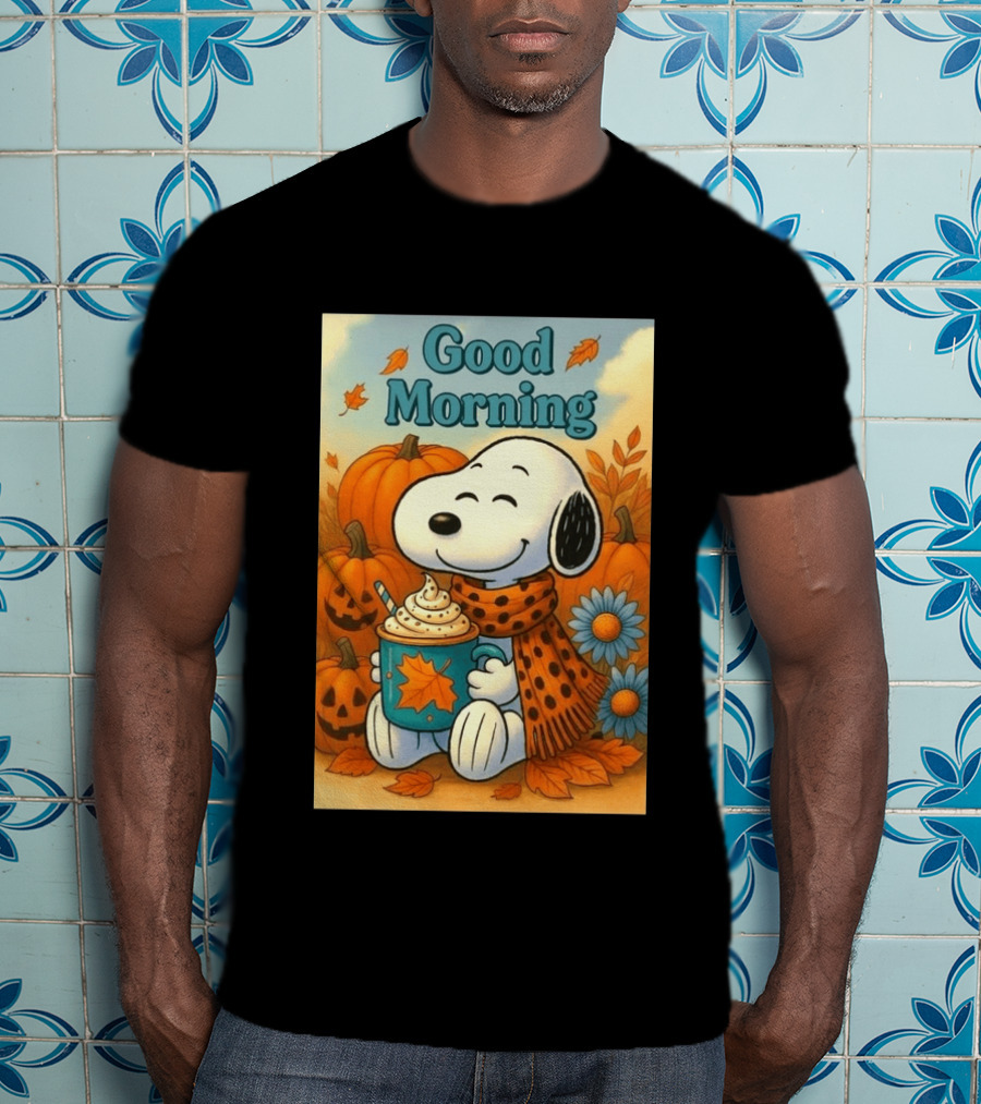 Snoopy Good Morning Autumn Pumpkin Latte Halloween T-Shirt