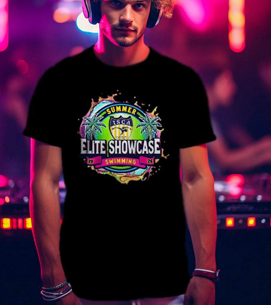 SUMMER ISCA Elite Showcase Swimming 2026 Event With Palm Trees And Splash T-Shirt
