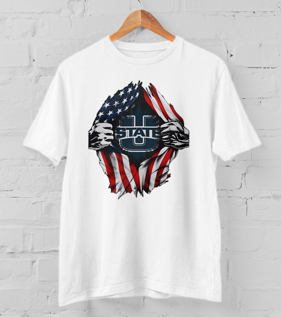 Utah State University American Flag Ripped U State T-Shirt