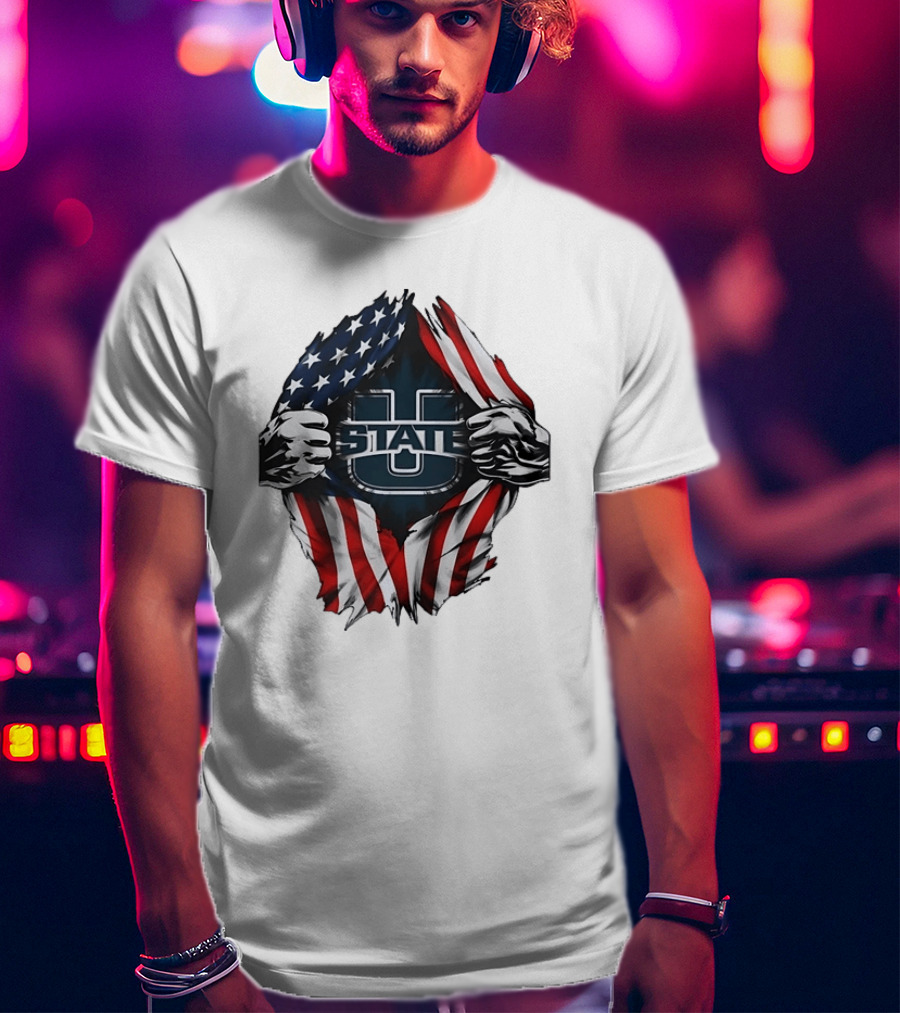 Utah State University American Flag Ripped U State T-Shirt