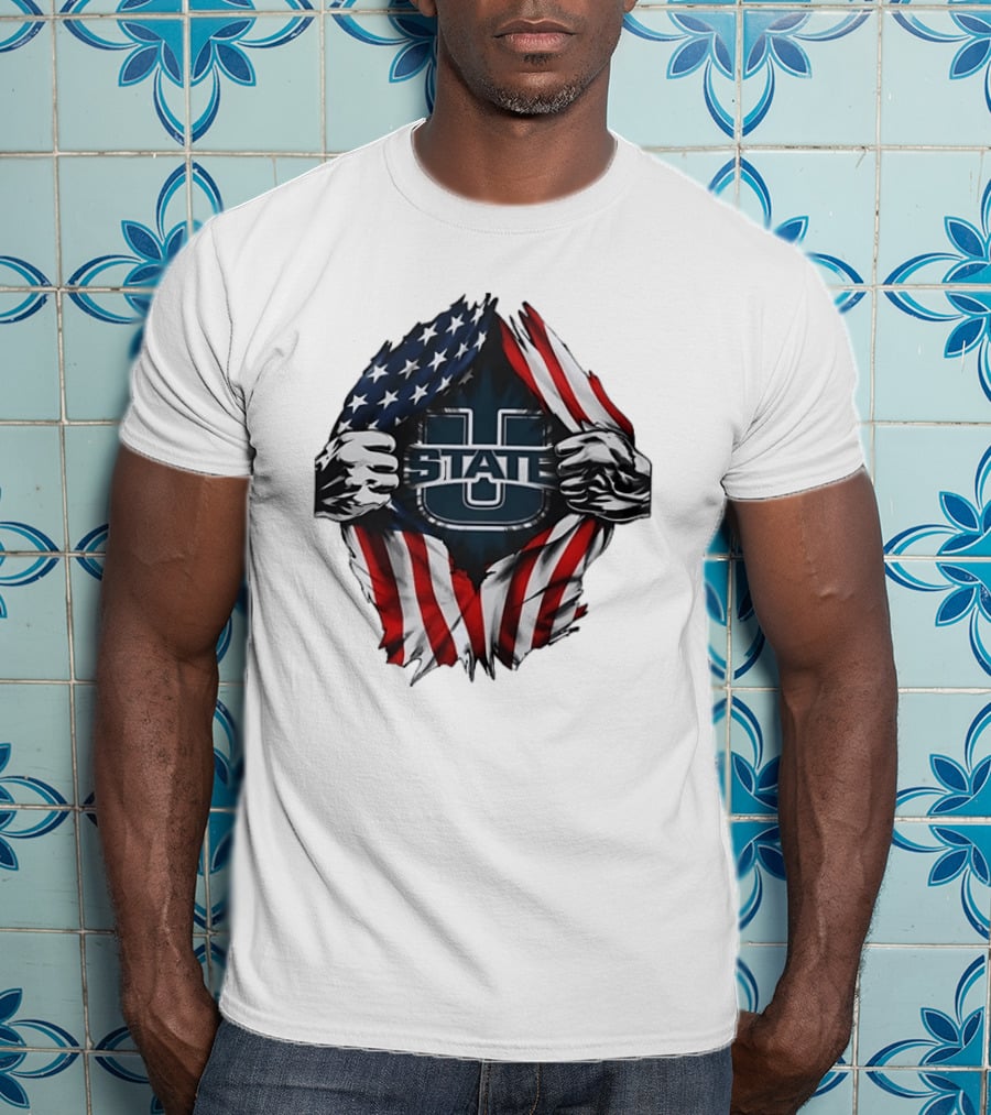 Utah State University American Flag Ripped U State T-Shirt