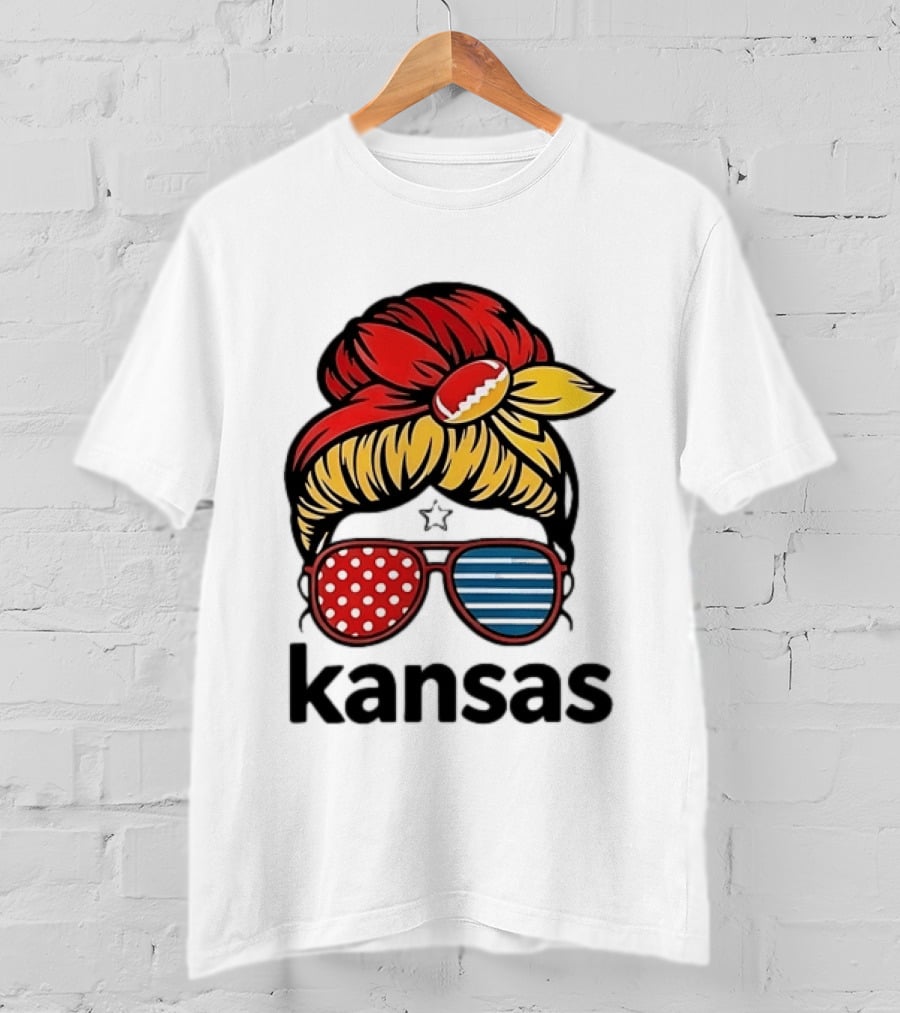 Kansas City Chiefs Royals Football Game Day Messy Bun Girl T-Shirt