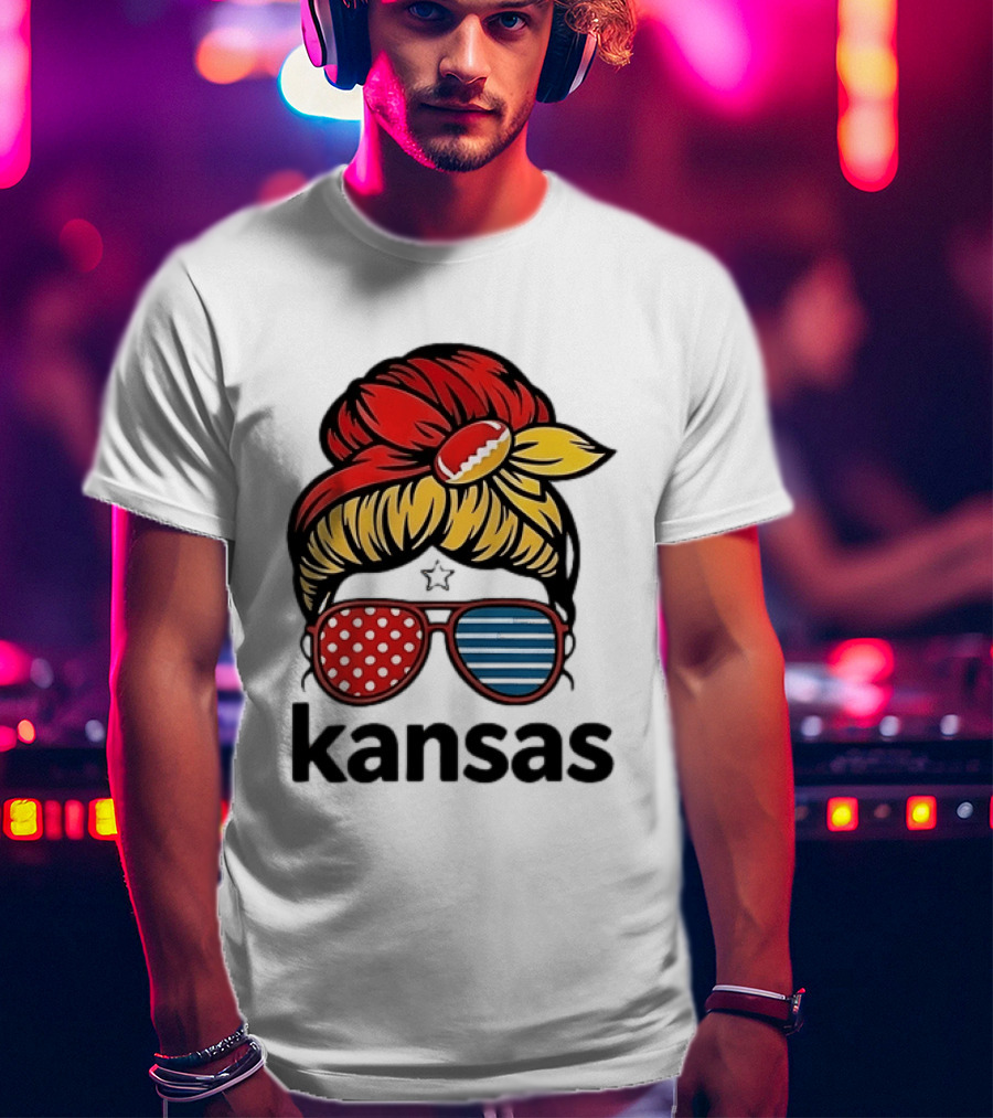 Kansas City Chiefs Royals Football Game Day Messy Bun Girl T-Shirt