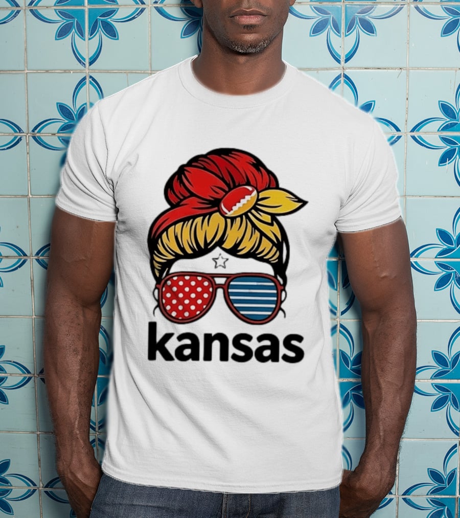 Kansas City Chiefs Royals Football Game Day Messy Bun Girl T-Shirt