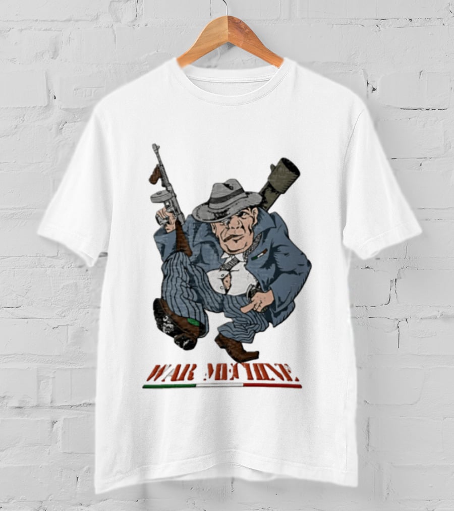 Mafioso Cartoon War Machine Italy Flag Mobster Character With Guns T-Shirt