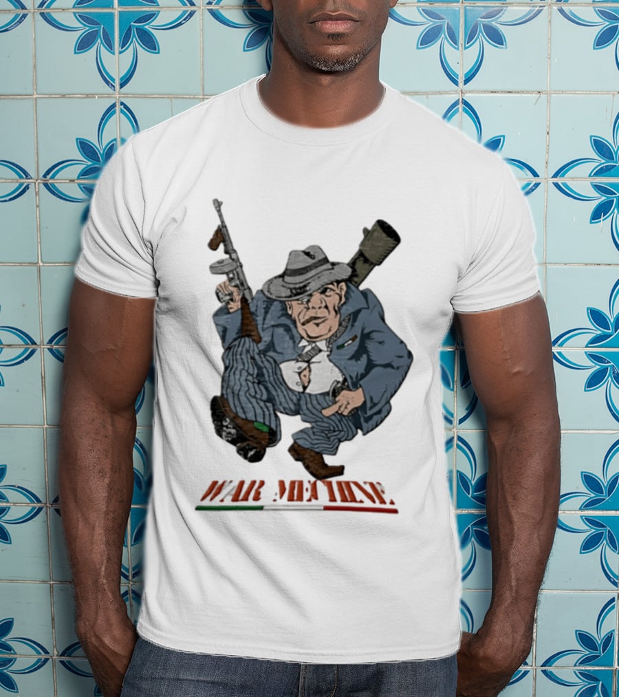 Mafioso Cartoon War Machine Italy Flag Mobster Character With Guns T-Shirt