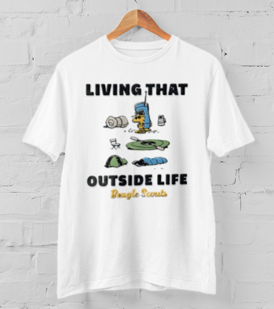 Living That Outside Life Beagle Scouts Woodstock Camping Est 1974 Distressed Cartoon T-Shirt