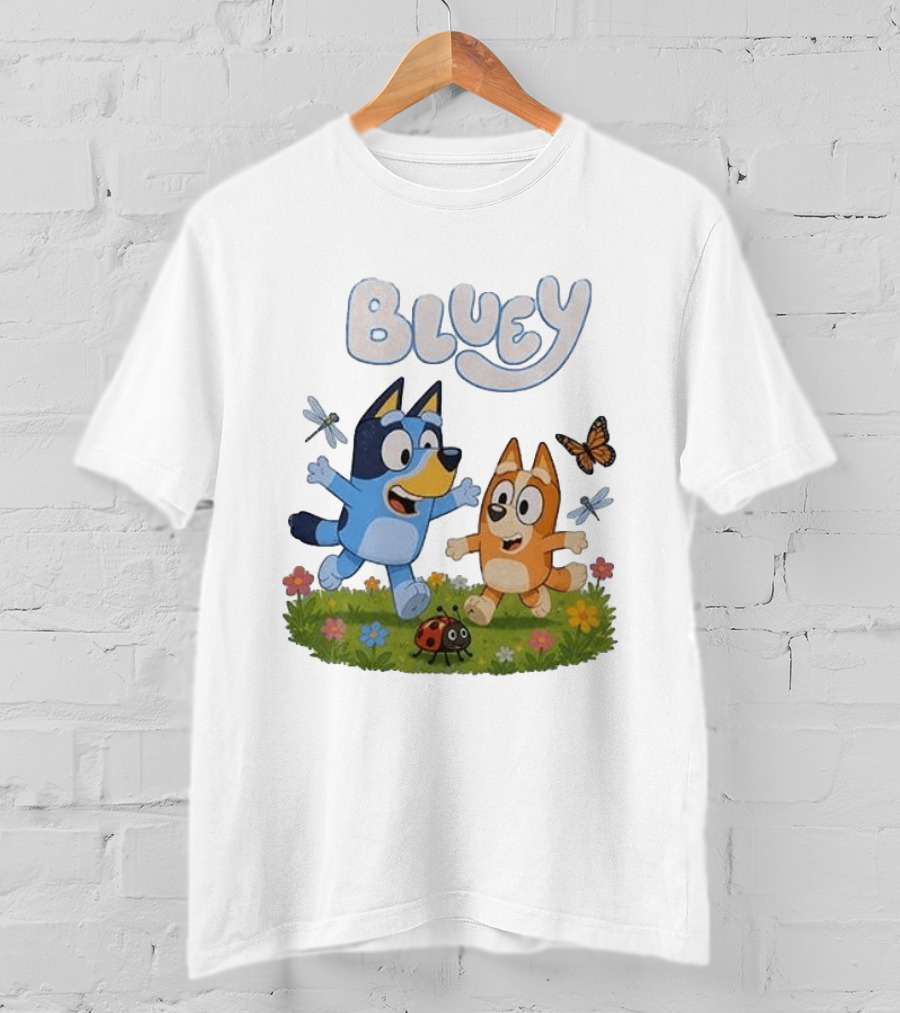 Bluey And Friends Playing With Bugs And Butterflies In The Meadow T-Shirt