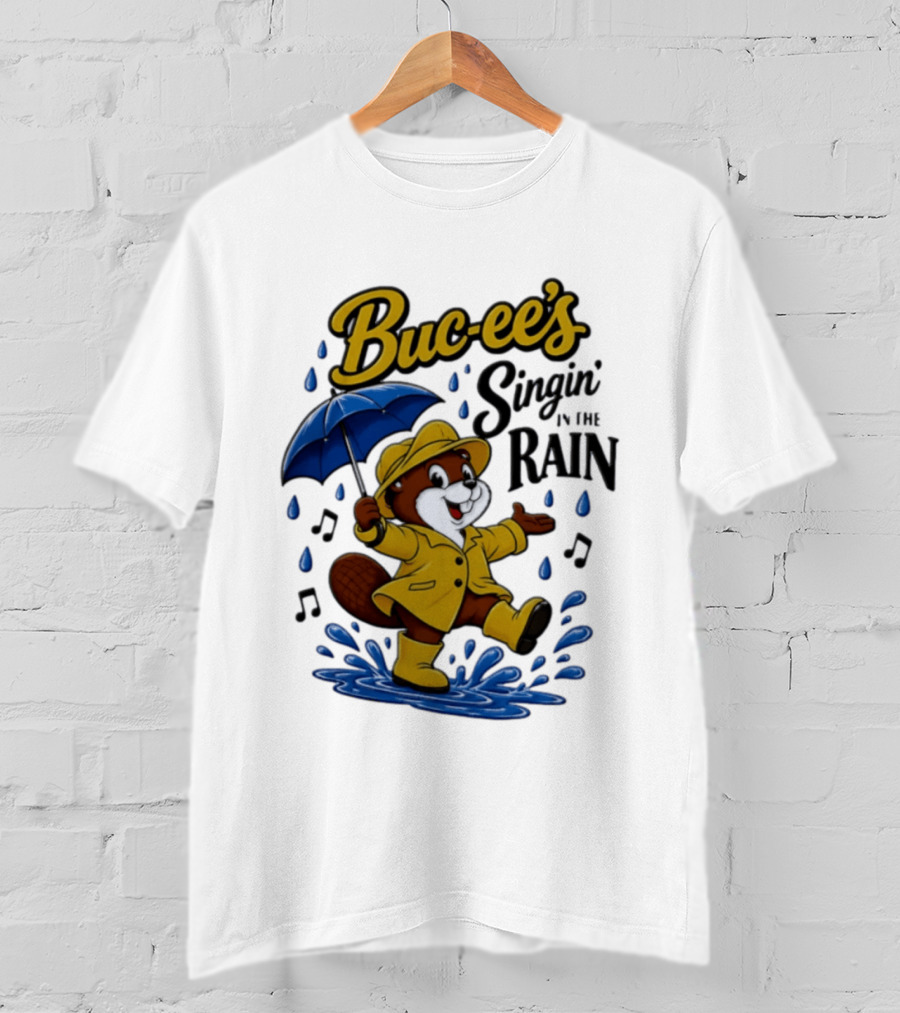 Buc Ee's Singin In The Rain Umbrella Beaver Cheerful Splash T-Shirt