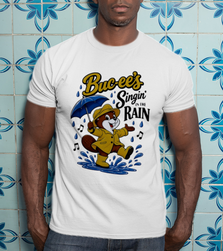 Buc Ee's Singin In The Rain Umbrella Beaver Cheerful Splash T-Shirt
