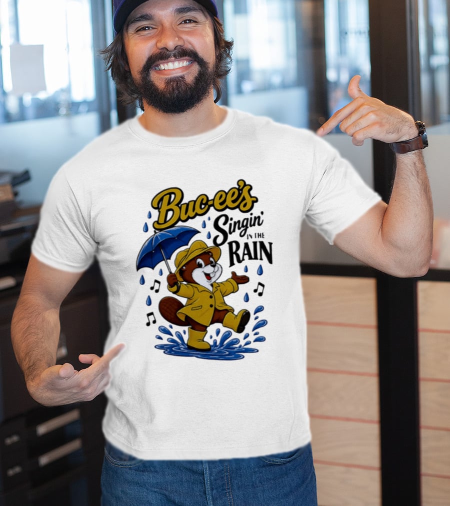 Buc Ee's Singin In The Rain Umbrella Beaver Cheerful Splash T-Shirt