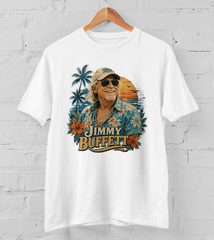 Jimmy Buffett Tropical Vibes Sunset And Palm Trees Floral T-Shirt