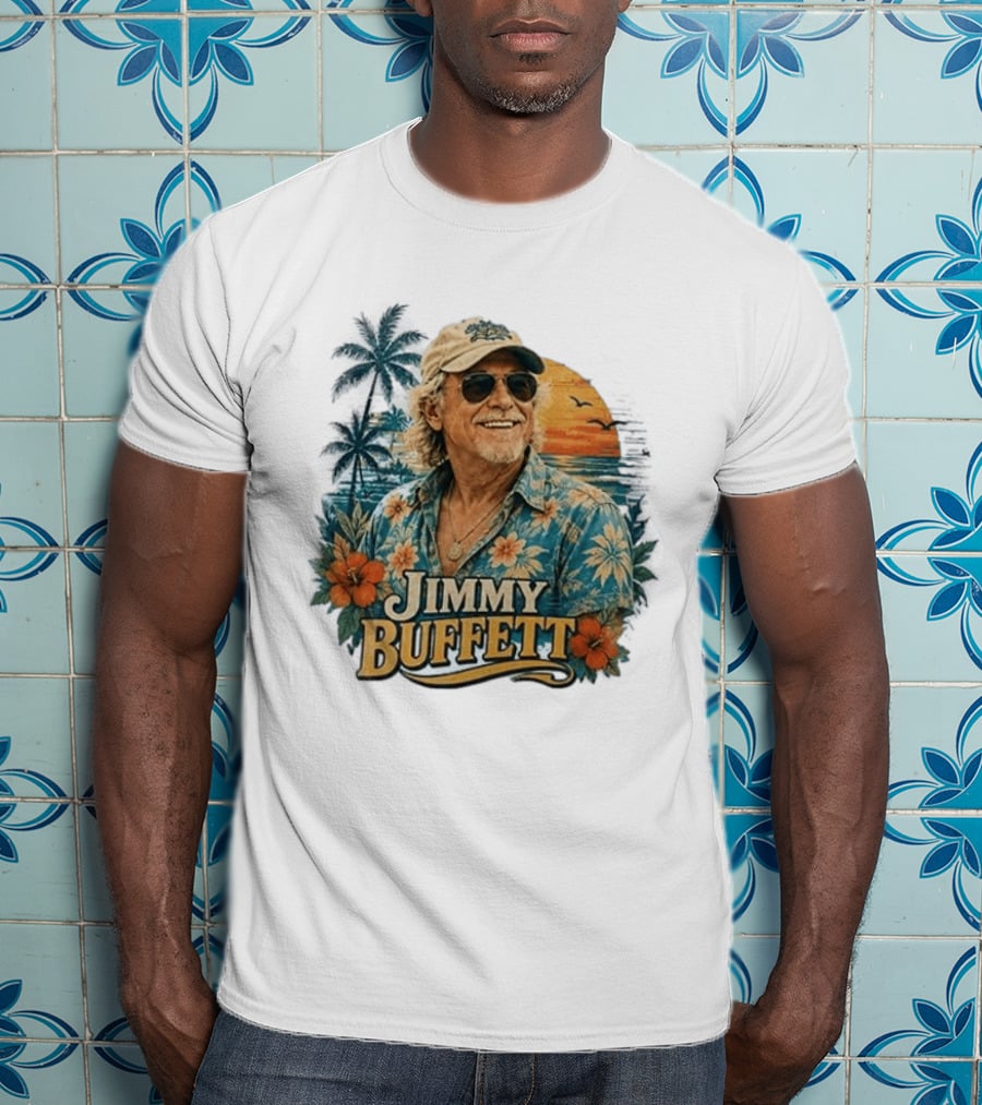 Jimmy Buffett Tropical Vibes Sunset And Palm Trees Floral T-Shirt