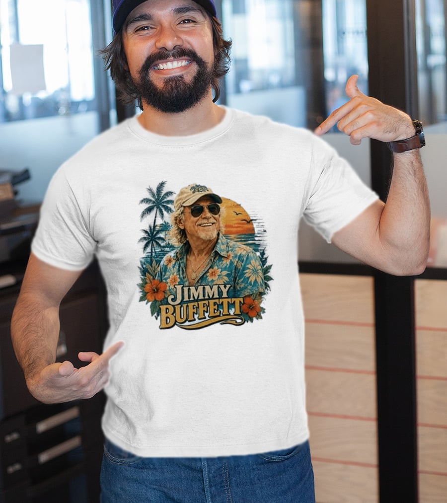 Jimmy Buffett Tropical Vibes Sunset And Palm Trees Floral T-Shirt