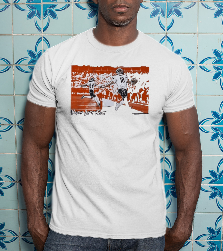 Never Let It Rest Chicago Bears Number 18 And 10 Football Scene T-Shirt