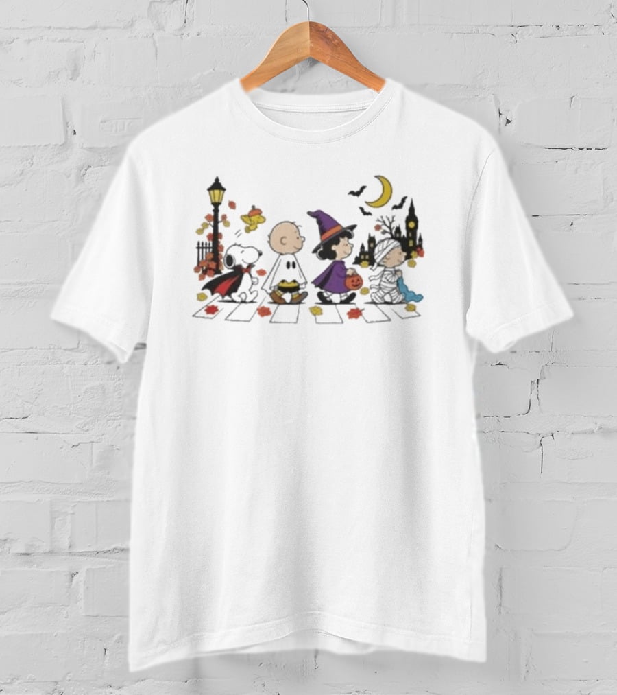 Peanuts Characters Halloween Abbey Road 2026 With Snoopy Charlie Brown Woodstock T-Shirt